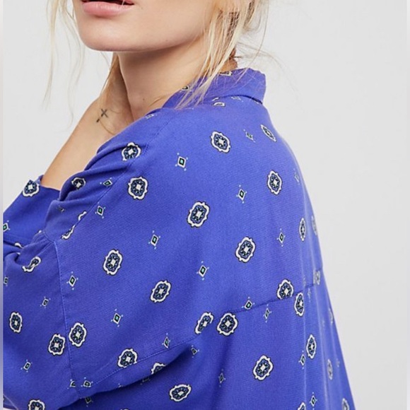 Free People Intimately • Blue Purple Button Down Long Sleeve Top Size XS - Picture 17 of 17